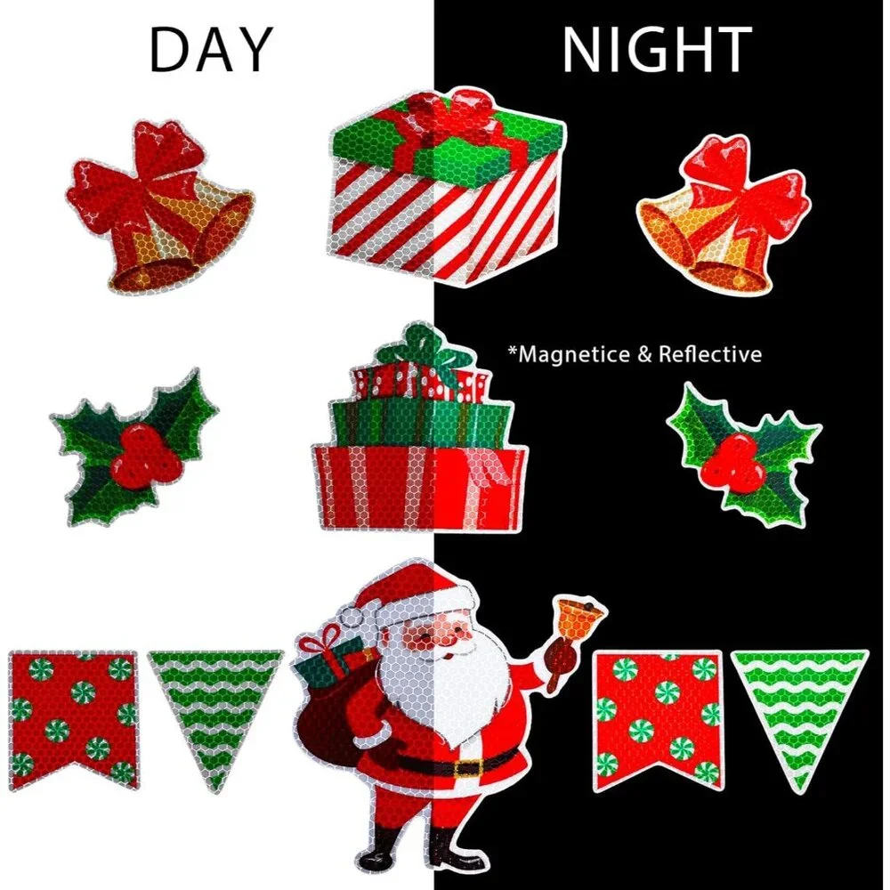 30Pcs Christmas Reflective Car Magnet Set Happy Holiday Letter Refrigerator Magn